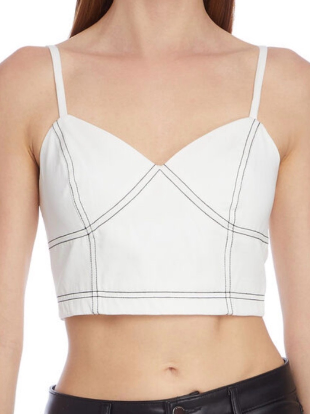 BCBGMaxAzria White Cropped Cami with Black Contrast Stitching